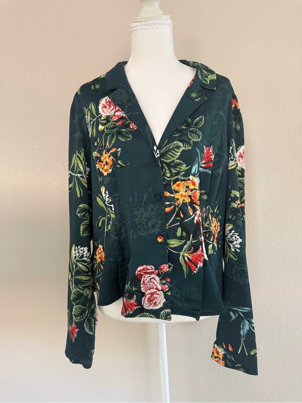 BCBGeneration Teal Floral Satin Blouse